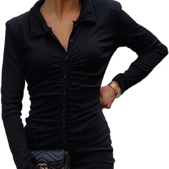 Long sleeved ruched button up mini dress Large - Picture 3 of 7